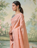 Peach Cotton Silk Tassels Woven Saree