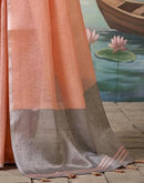 Peach Cotton Silk Tassels Woven Saree