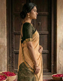 Dusty Mustard Beige Chanderi Cotton Zari Border Woven Saree