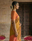 Mustard Yellow Chanderi Cotton Zari Border Woven Saree