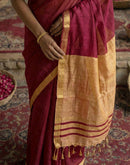 Maroon Chanderi Cotton Zari Border Woven Saree