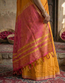 Yellow Chanderi Cotton Zari Border Woven Saree