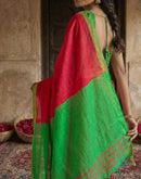 Red Chanderi Cotton Zari Border Woven Saree