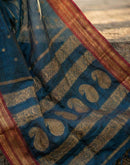 Peacock Blue Silk Woven Kanjivaram Saree