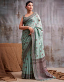Light Mint Green Cotton Woven Saree