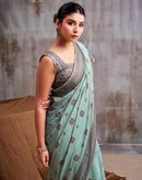 Light Mint Green Cotton Woven Saree