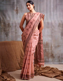 Peach Cotton Woven Saree