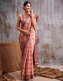 Peach Cotton Woven Saree