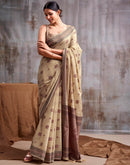 Beige Cotton Woven Saree