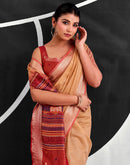 Peach Cotton Silk Woven Saree
