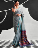 Grey Cotton Silk Woven Saree