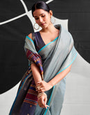 Grey Cotton Silk Woven Saree