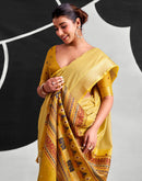 Light Mustard Yellow Cotton Silk Woven Saree