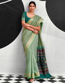 Pista Green Cotton Silk Woven Saree