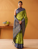 Lime Green Silk Woven Kanjivaram Saree