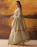 Beige Cotton Chanderi Woven Saree