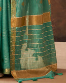 Turquoise Cotton Chanderi Woven Saree