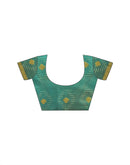 Turquoise Cotton Chanderi Woven Saree