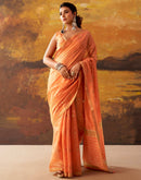Dark Peach Cotton Chanderi Woven Saree