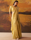 Dusty Mustard Yellow Cotton Chanderi Woven Saree