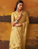 Dusty Mustard Yellow Cotton Chanderi Woven Saree