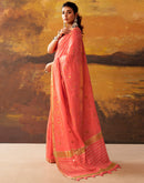 Coral Pink Cotton Chanderi Woven Saree