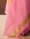 Light Pink Cotton Chanderi Woven Saree