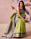 Lime Green Tussar Silk Woven Kanjivaram Saree