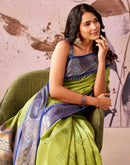 Lime Green Tussar Silk Woven Kanjivaram Saree