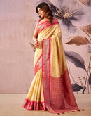 Cream Tussar Silk Woven Kanjivaram Saree