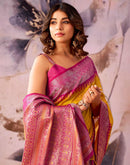 Yellow Tussar Silk Woven Kanjivaram Saree