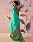 Turquoise Green Tussar Silk Woven Kanjivaram Saree