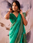 Turquoise Green Tussar Silk Woven Kanjivaram Saree
