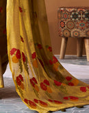 Dark Mustard Green Tissue Silk Woven Floral Saree