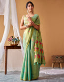 Pista Green Tissue Silk Woven Floral Saree