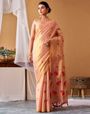 Peach Tissue Silk Woven Floral Saree