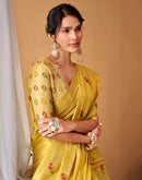 Mustard Yellow Tissue Silk Woven Floral Saree