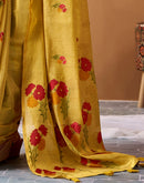 Mustard Yellow Tissue Silk Woven Floral Saree