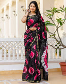 Black Cotton Printed Woven Border Saree