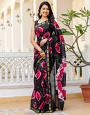 Black Cotton Printed Woven Border Saree