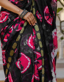 Black Cotton Printed Woven Border Saree