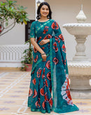 Brown Cotton Printed Woven Border Saree