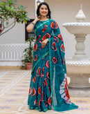 Brown Cotton Printed Woven Border Saree