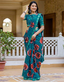 Brown Cotton Printed Woven Border Saree
