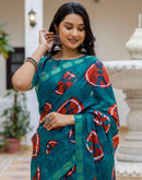 Brown Cotton Printed Woven Border Saree