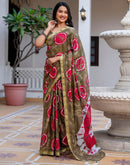 Peacock Blue Cotton Printed Woven Border Saree