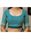 Rama Green Georgette Printed Lace Saree