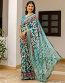 Rama Green Georgette Printed Lace Saree