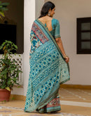 Rama Green Georgette Printed Lace Saree