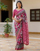 Pink Georgette Printed Lace Saree